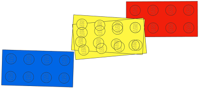 Two neighboring angles for the yellow brick. The intersection with the blue brick can go unnoticed.